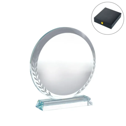 Round Clear Crystal Awards with Engraved Leaves in Premium Box