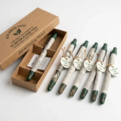Biodegradable plantable paper pens made from recycled newspaper with seed capsule for Advertising Point UAE