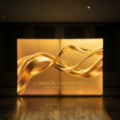Custom backlit seamless tension fabric backdrop studio view for Advertising Point UAE