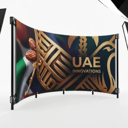 Custom curved pop up display stand studio view for Advertising Point UAE