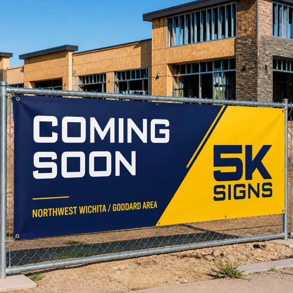 Custom flex and mesh banners installed on a construction site hoarding in Dubai