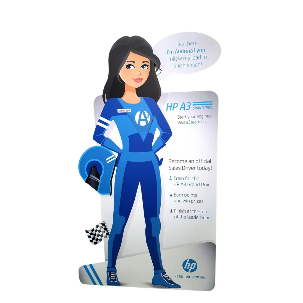 Custom Forex stand cutout standee styled inside a modern retail showroom and exhibition in Dubai
