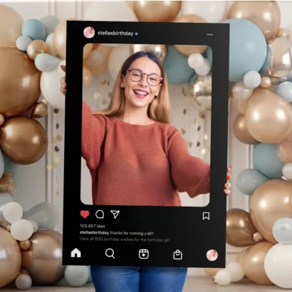 Custom Instagram social media photo frame studio view showing handle and cutout for Advertising Point UAE