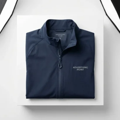 Custom lightweight performance wind jacket studio view showing zipper and collar for Advertising Point UAE