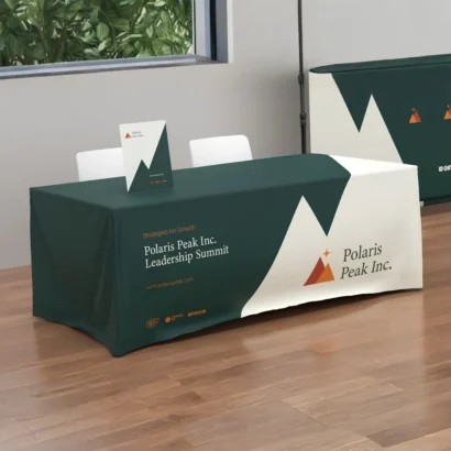 Custom printed table cloth and exhibition table cover studio view for Advertising Point UAE