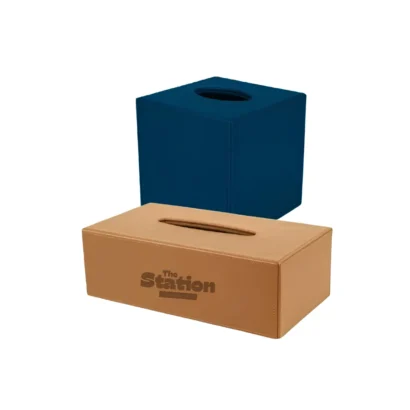 Custom printed tissue boxes studio view showcasing corporate logo design for Advertising Point UAE