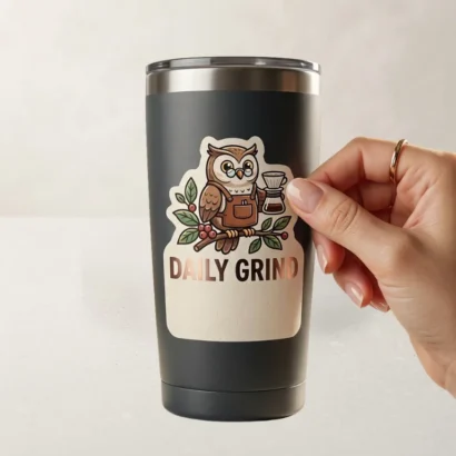 Custom PVC white kiss-cut stickers and half-cut decal sheet studio view for Advertising Point UAE