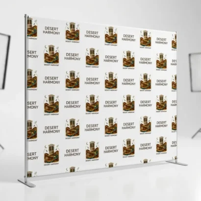 Custom step and repeat backdrop banners with stand studio view for Advertising Point UAE