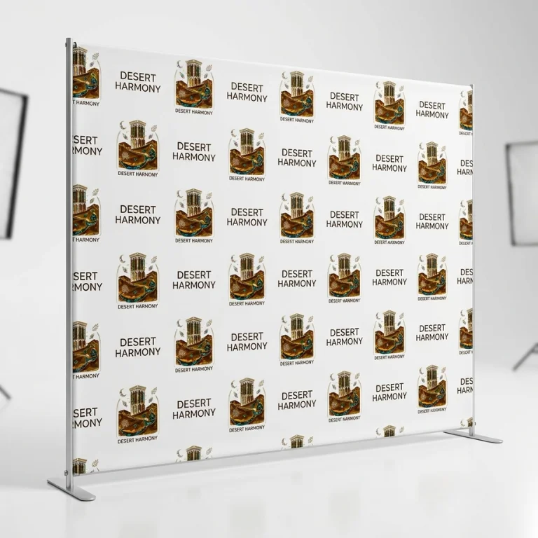 Custom step and repeat backdrop banners with stand studio view for Advertising Point UAE