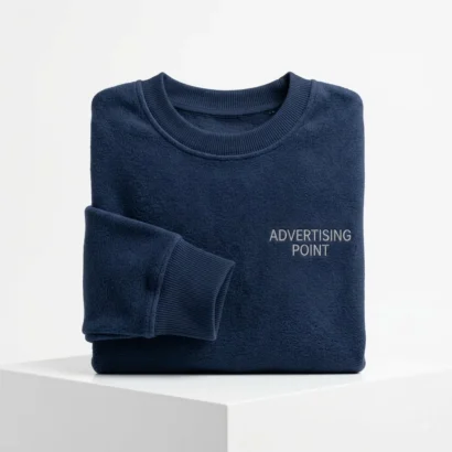 Custom unisex crewneck fleece sweatshirt Dubaistudio view showing ribbed collar for Advertising Point UAE
