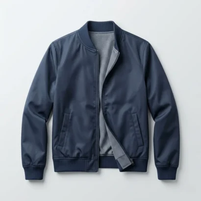 Custom women's lightweight reversible bomber jacket studio view showing ribbed collar for Advertising Point UAE
