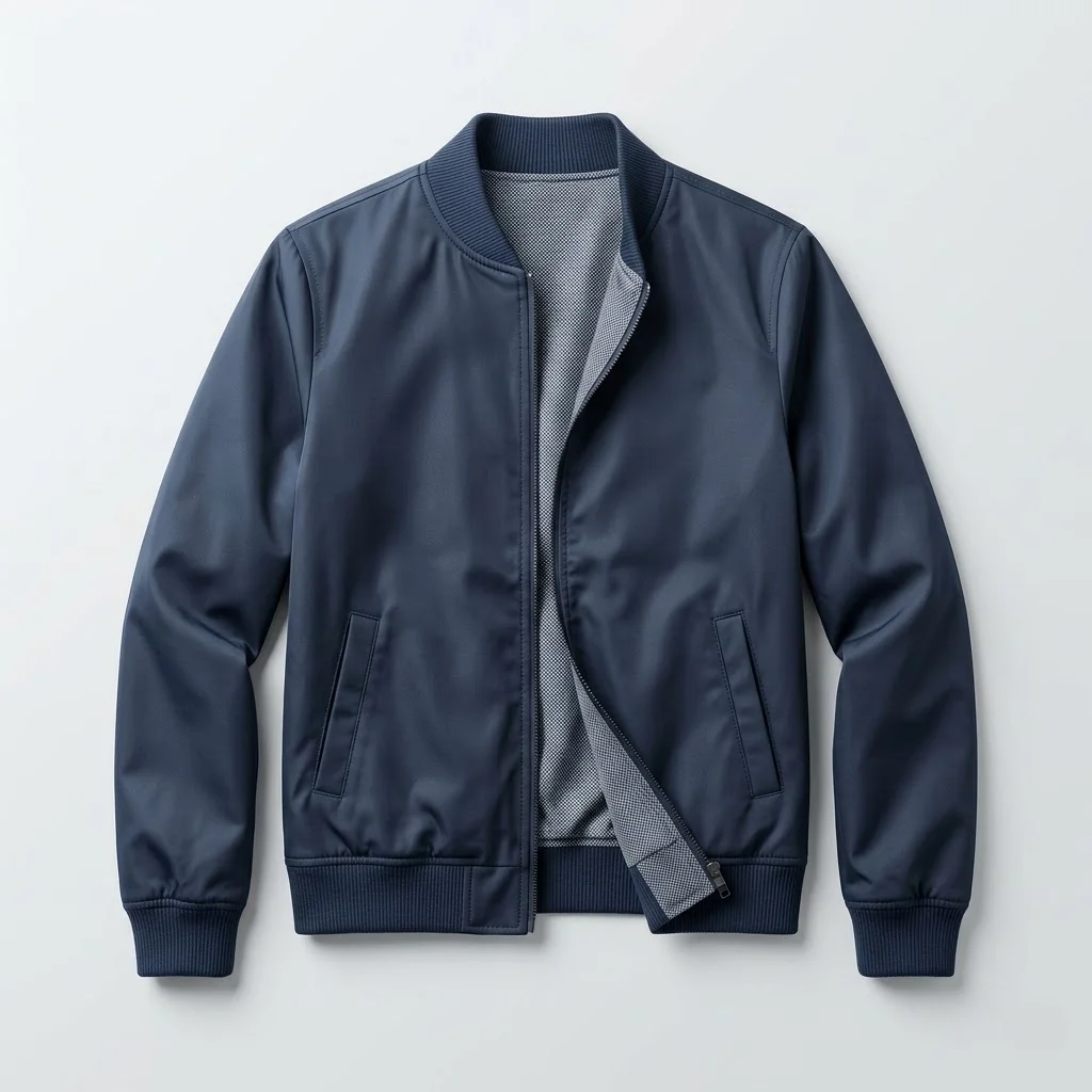 Custom women's lightweight reversible bomber jacket studio view showing ribbed collar for Advertising Point UAE