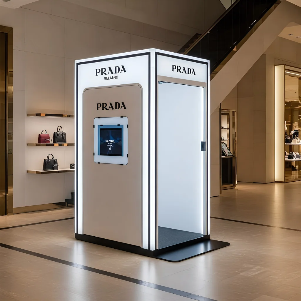 Enclosed photo booth styled at a major corporate trade show exhibition and brand activation in Dubai