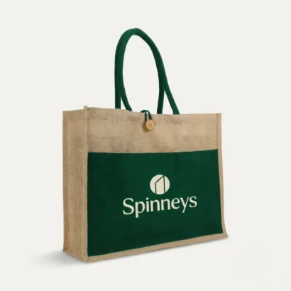 Stylish jute bag with contrast black cotton pocket and handle studio view for Advertising Point UAE