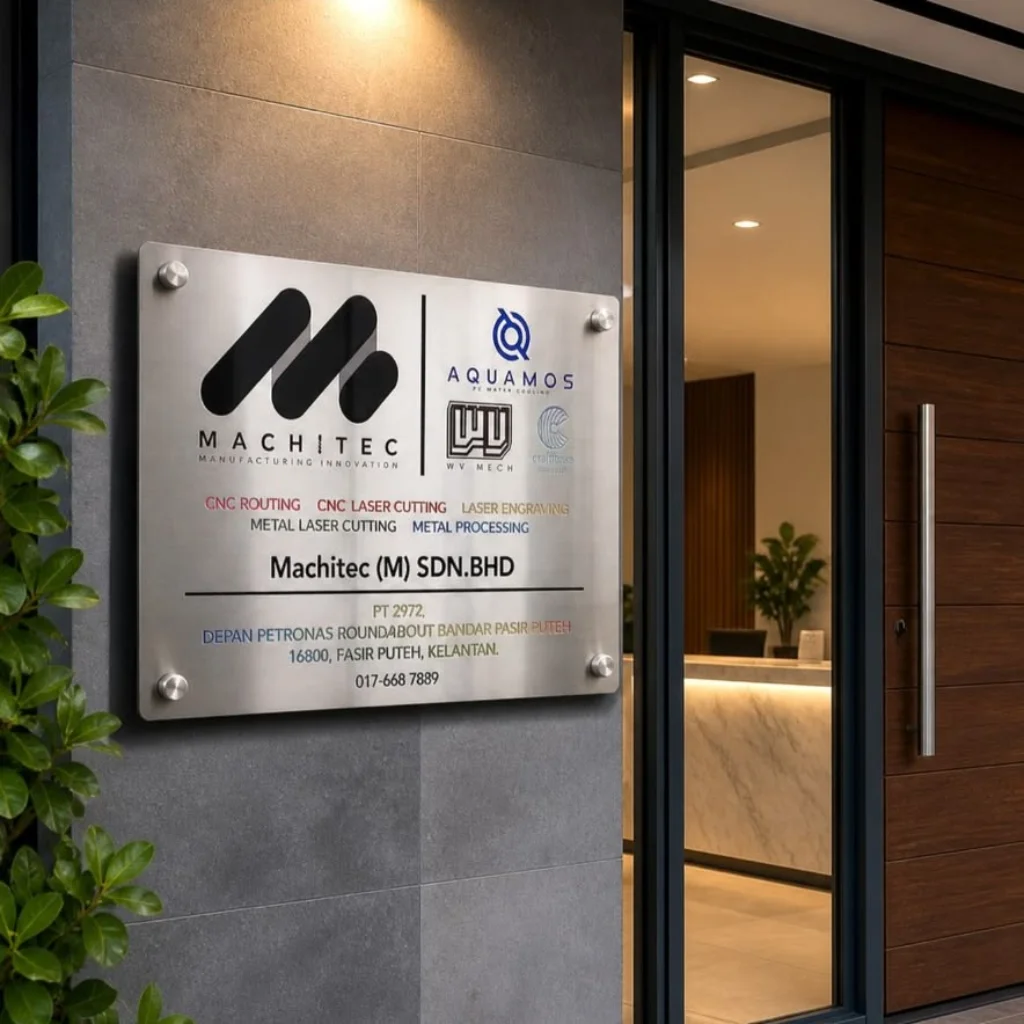 Wall metal name plates installed on an executive office wall in Dubai