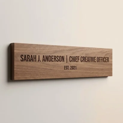 Wooden wall name plates in Dubai studio view for Advertising Point UAE