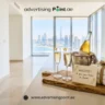 Real estate client gifts in Dubai – a welcome set staged on the kitchen counter of a newly handed-over apartment