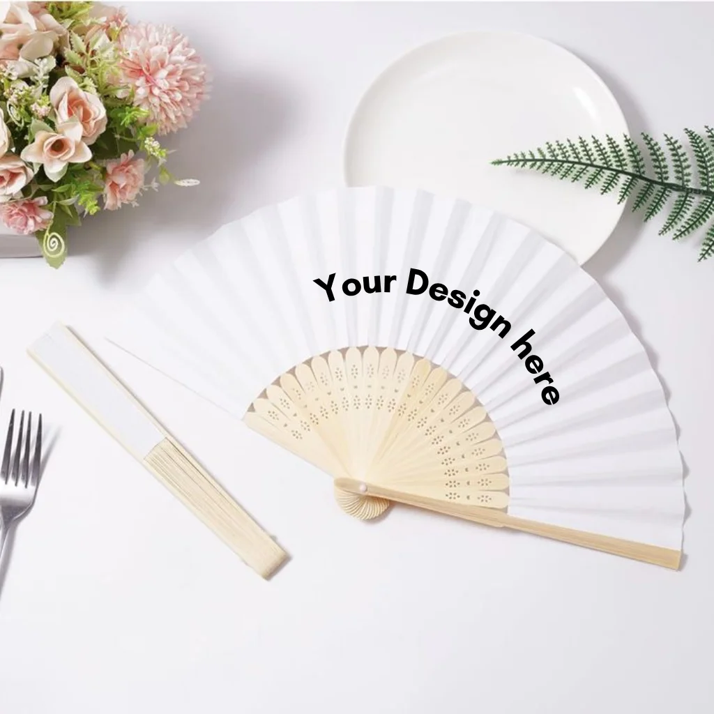 Bamboo-ribbed folding paper hand fan for outdoor events UAE