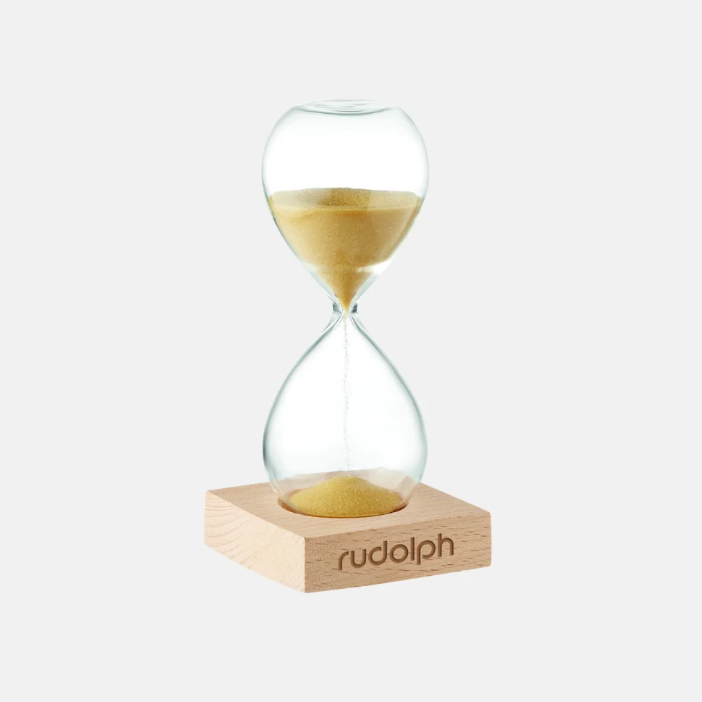 Glass sand timer hourglass with wood base for executive desks UAE