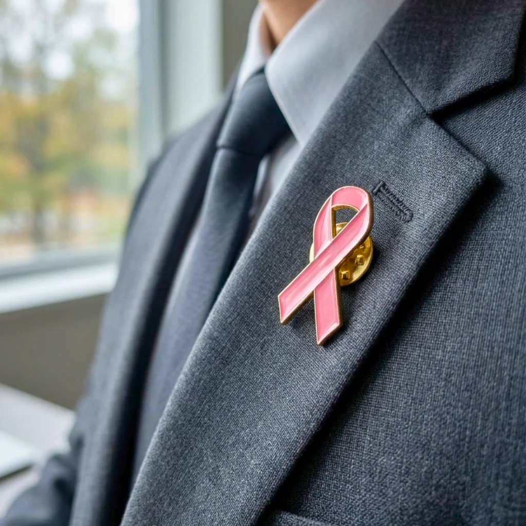 Metal enamel pink ribbon pin for breast cancer awareness UAE
